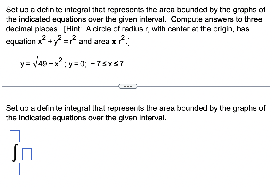 Set u p a definite integral that represents the