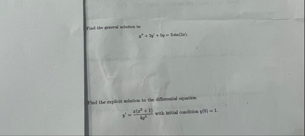 Find the general solution to y ' ' + 2 y ' + 5 y