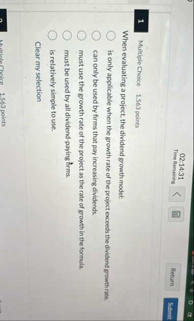 0 2 : 1 4 : 3 1 Time Remaining Return 1 Multiple