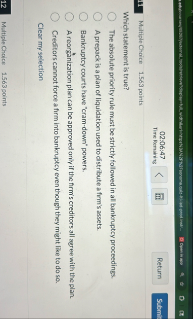 0 2 : 0 6 : 4 7 Time Remaining Multiple Choice 1