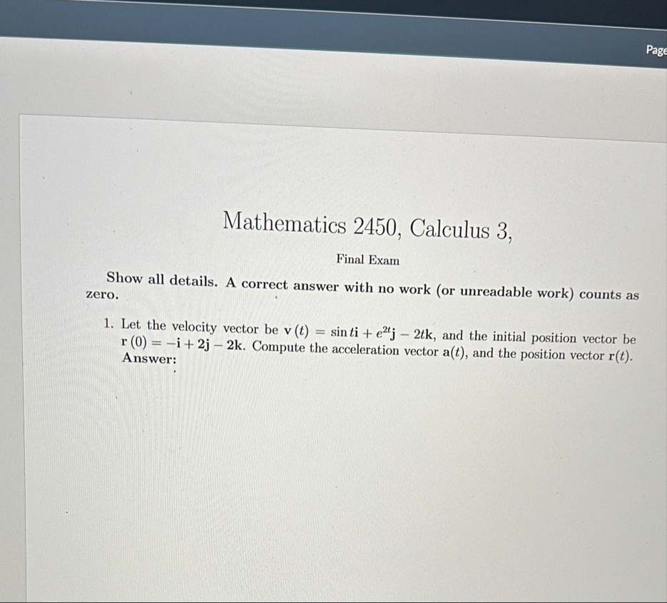 Mathematics 2 4 5 0 , Calculus 3 , Final Exam