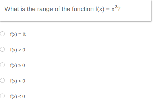 What i s the range o f the function f ( x ) = x 2