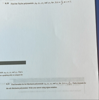 1 6 . 1 0 Find the Taylor polynomials p 6 p 1 , p