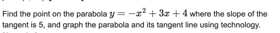 Find the point o n the parabola y = - x 2 + 3 x +