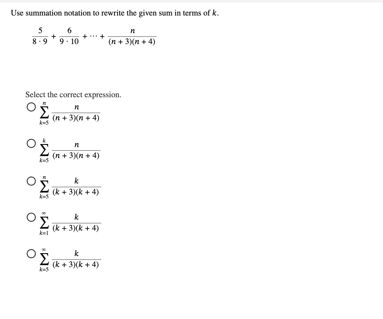Use summation notation t o rewrite the given sum