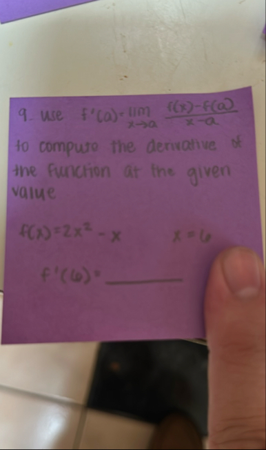 Use f ' ( a ) = lim x a f ( x ) - f ( a ) x - a