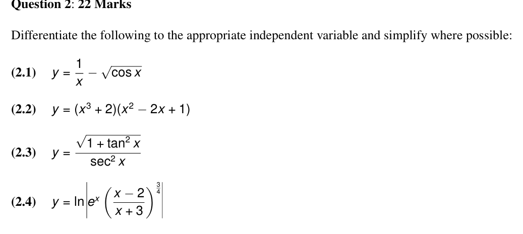 Question 2 : 2 2 Marks Differentiate the