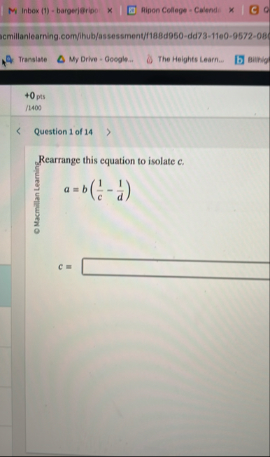 Inbox ( 1 ) - bargerj@ripo Ripon College - Calend