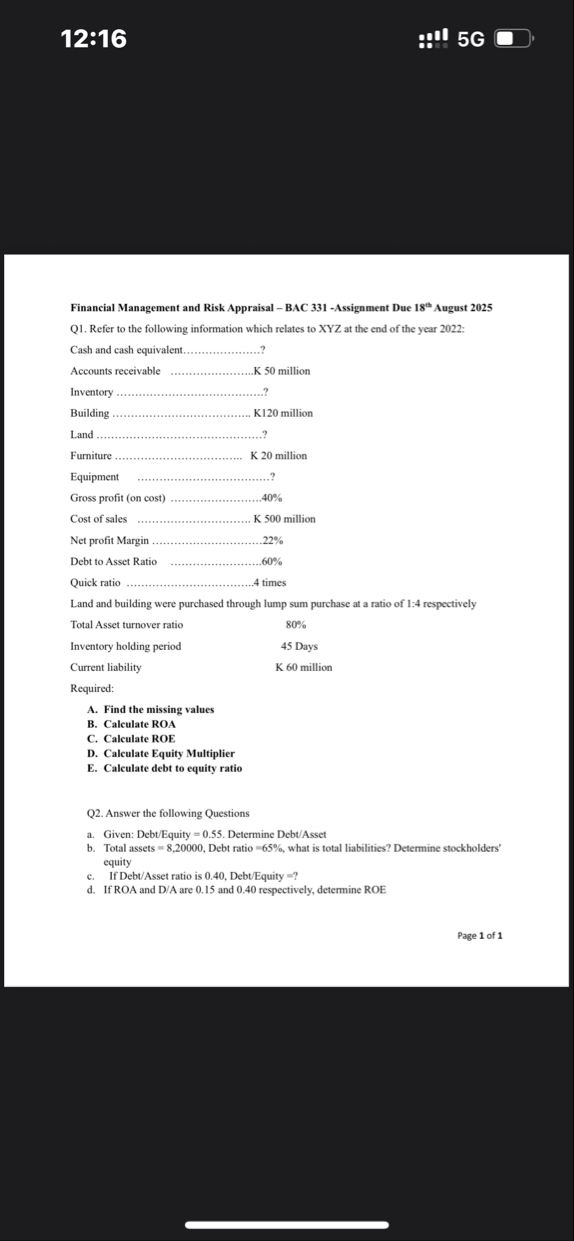 1 2 : 1 6 Financial Management and Risk Appraisal