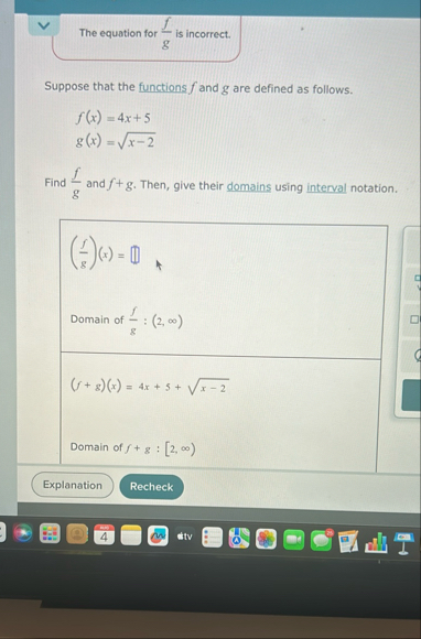 The equation for f g is incorrect. Suppose that