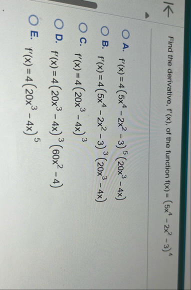 Find the derivative, f ' ( x ) , of the function