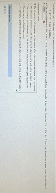 The marginal cost, in dollars per unit, for a