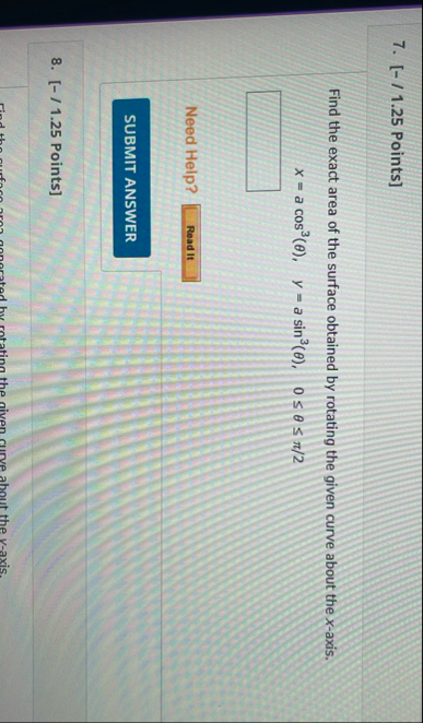 [ - / 1 . 2 5 Points ] Find the exact area of the