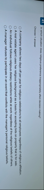 4 1 In which situation does religious preference