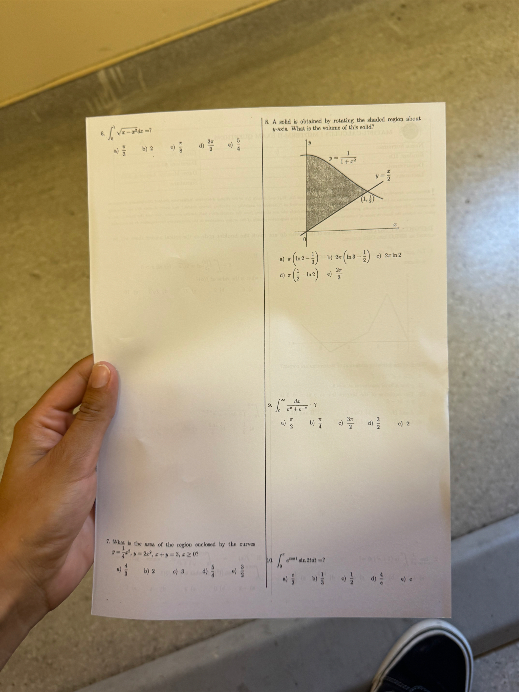0 1 x - x 2 2 d x = ? a ) 3 b ) 2 c ) 8 d ) 3 2 e