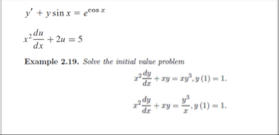 y ' y s i n x = e c o s x x 2 d u d x 2 u = 5