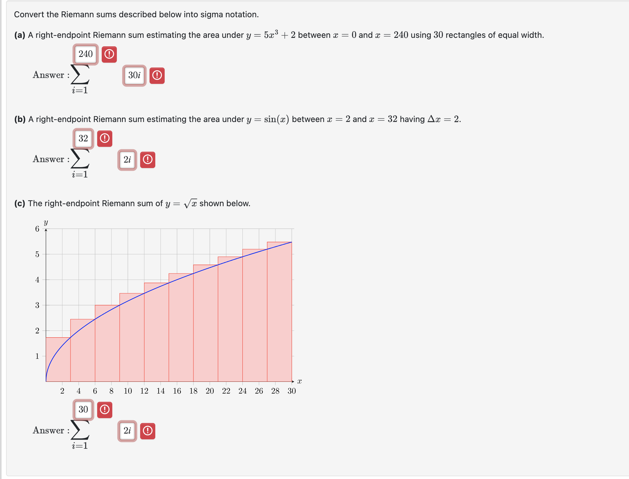 Convert the Riemann sums described below into