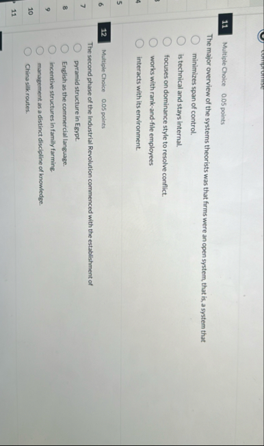 1 1 Multiple Choice 0 . 0 5 points The major