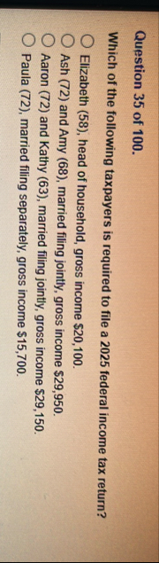 Question 3 5 of 1 0 0 . Which of the following