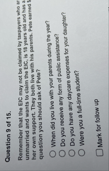 Question 9 of 1 5 . Remember that the EIC may not