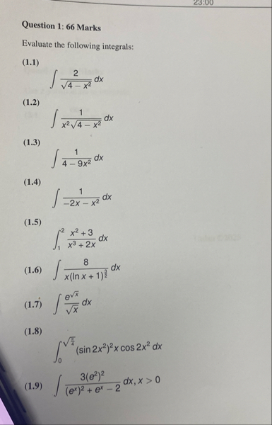 Question 1 : 6 6 Marks Evaluate the following