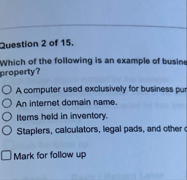Question 2 of 1 5 . Which of the following is an