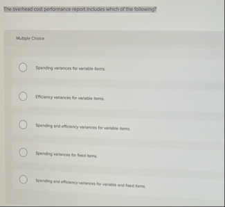 The overhead cost performance report includes