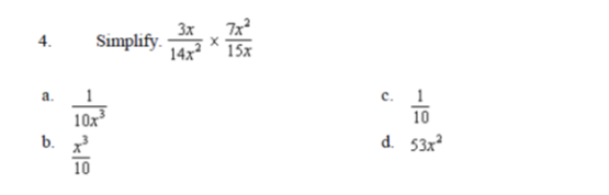 Simplify. 3 x 1 4 x 2 7 x 2 1 5 x a . 1 1 0 x 3 c