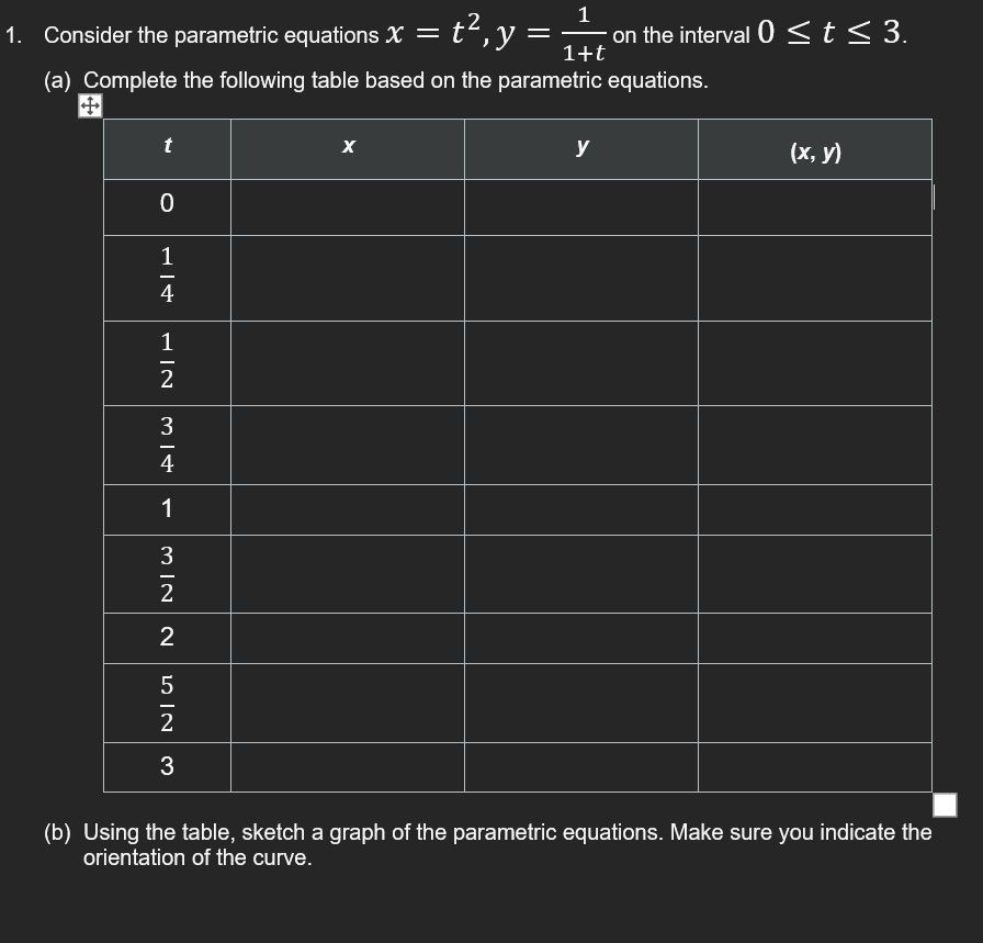 consider the parametric eqations x = t ^ ( 2 ) ,