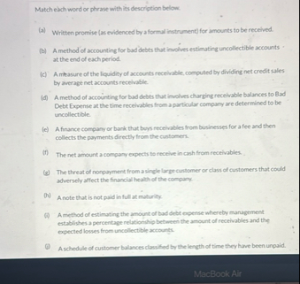 Match elch word or phrase with its description