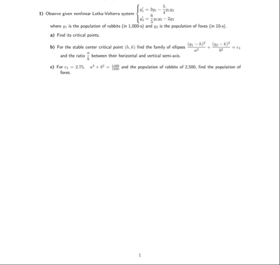Observe given nonlinear Lotka - Volterra system y