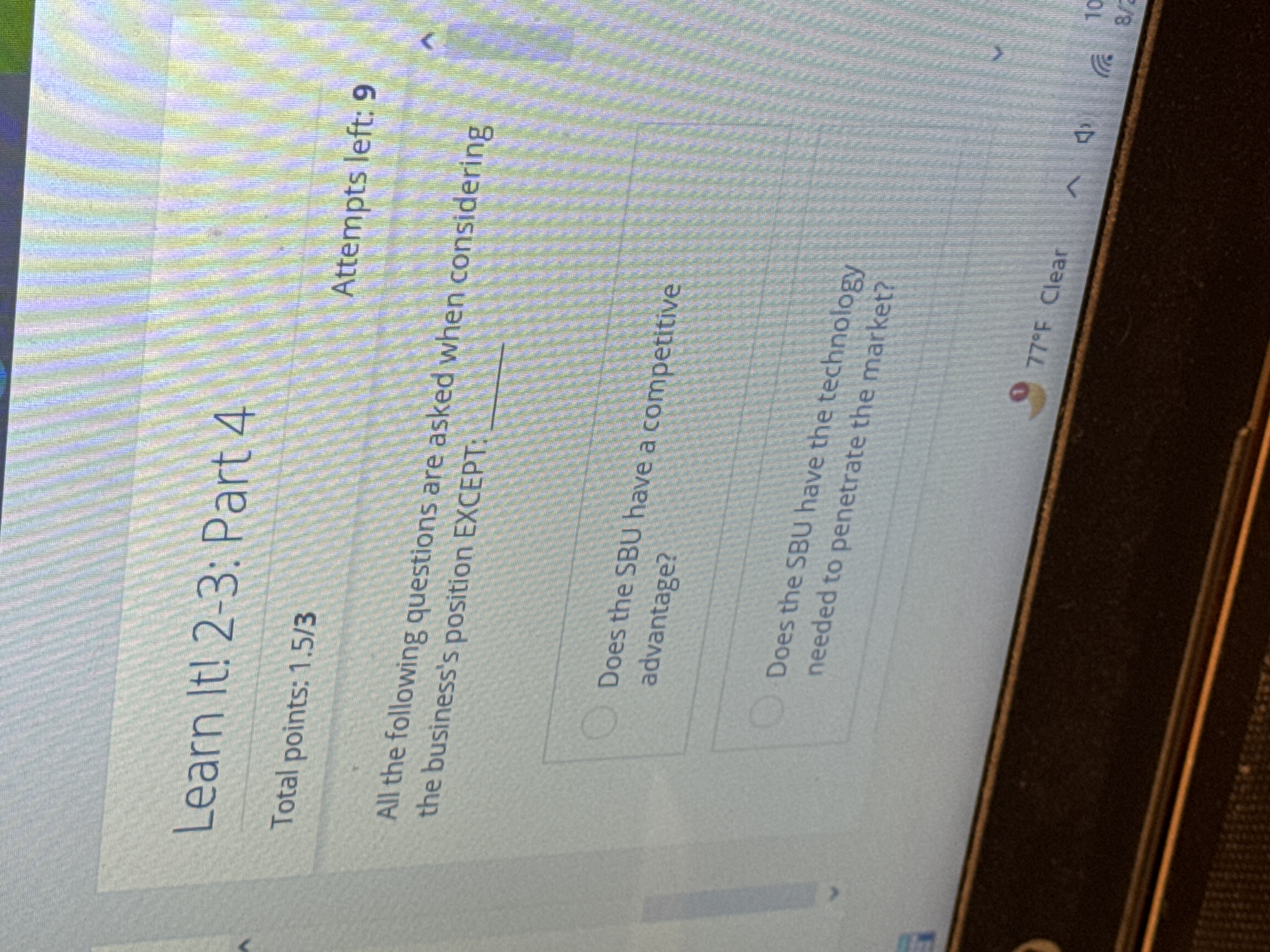 Total points: \ ( 1 . 5 / 3 \ ) Attempts left: 9