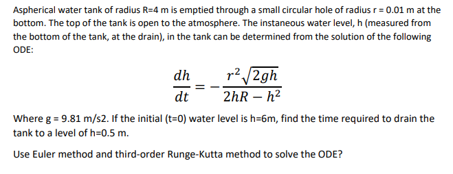 Aspherical water tank o f radius R = 4 m i s