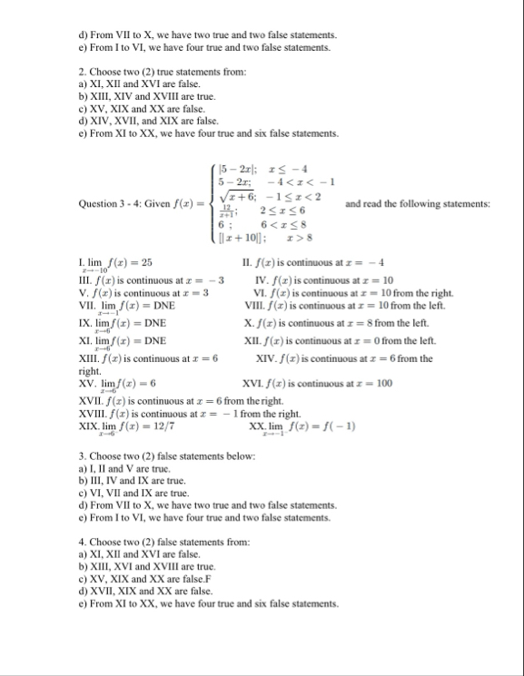 d ) From VII to x , we have two true and two