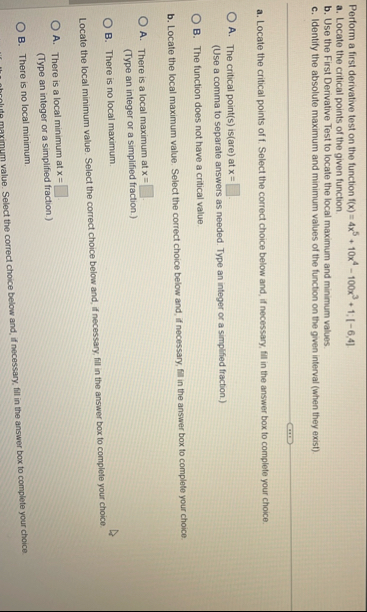 Perform a first derivative test on the function f