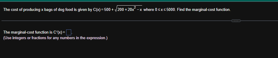 The cost o f producing x bags o f dog food i s