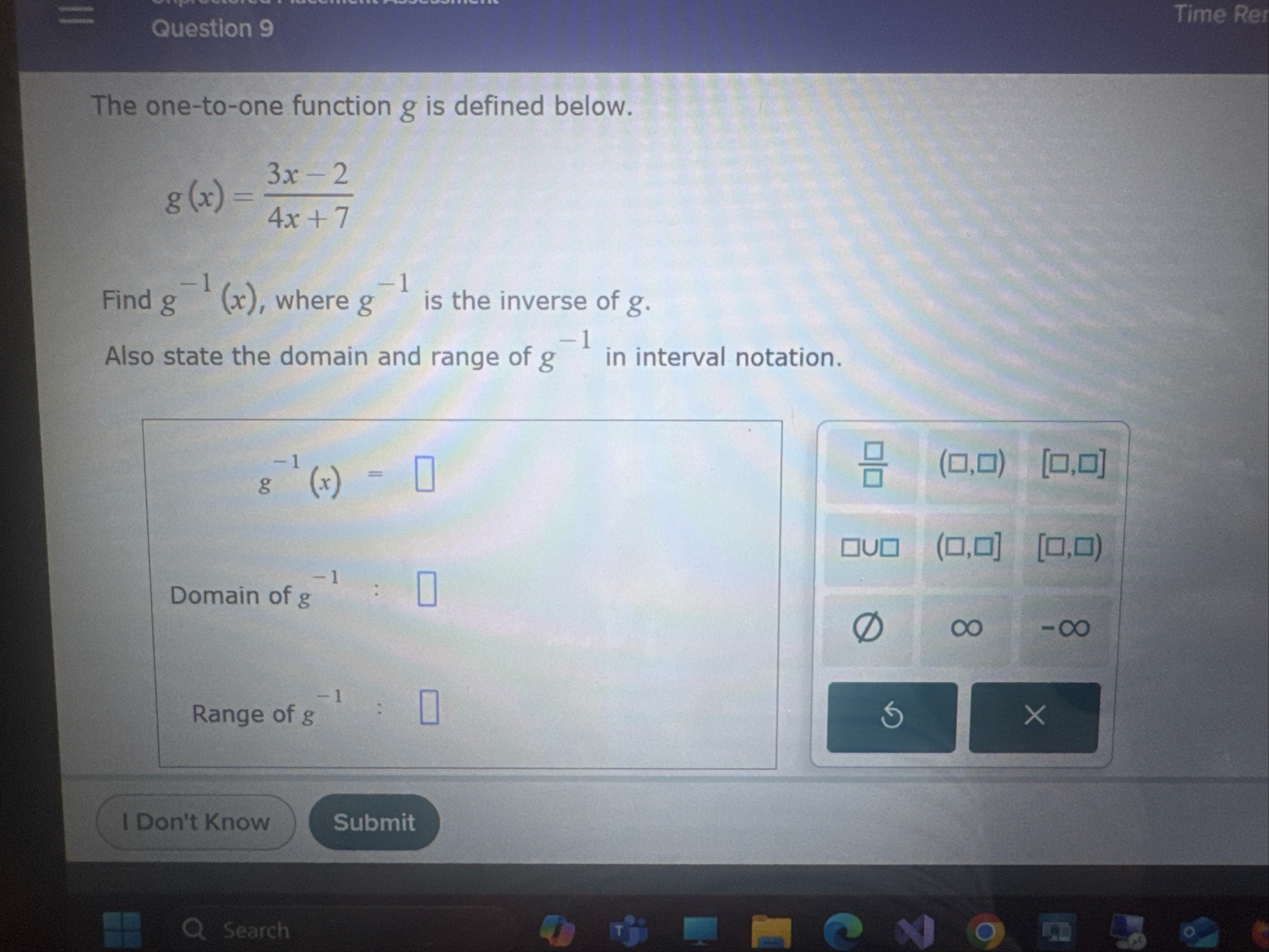 Question 9 Time Rer The one - to - one function g