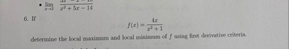 If f ( x ) = 4 x x 2 1 determine the local