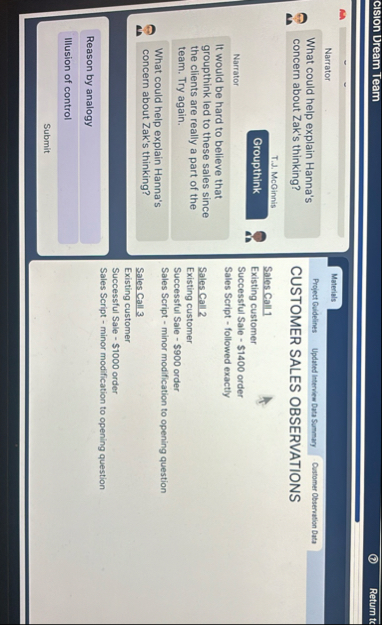 cision Dream Team Return to Narrator What could