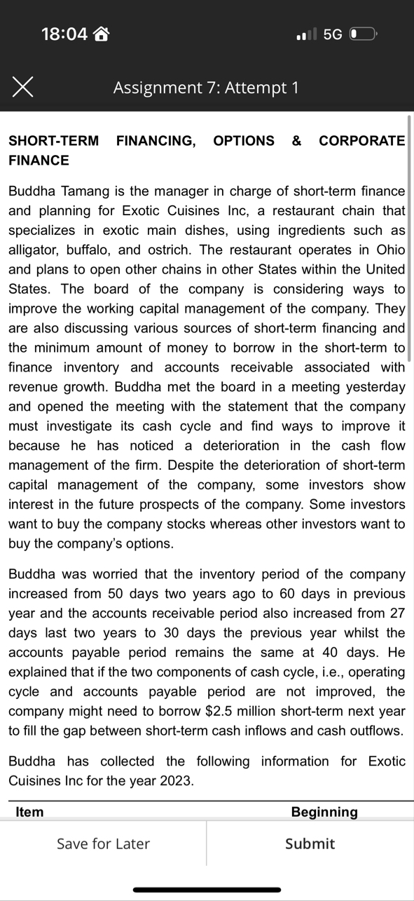 1 8 : 0 4 5 G Assignment 7 : Attempt 1 SHORT -