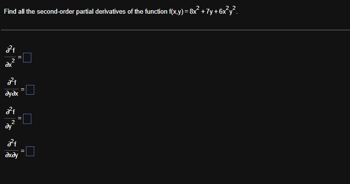 Find all the second - order partial derivatives