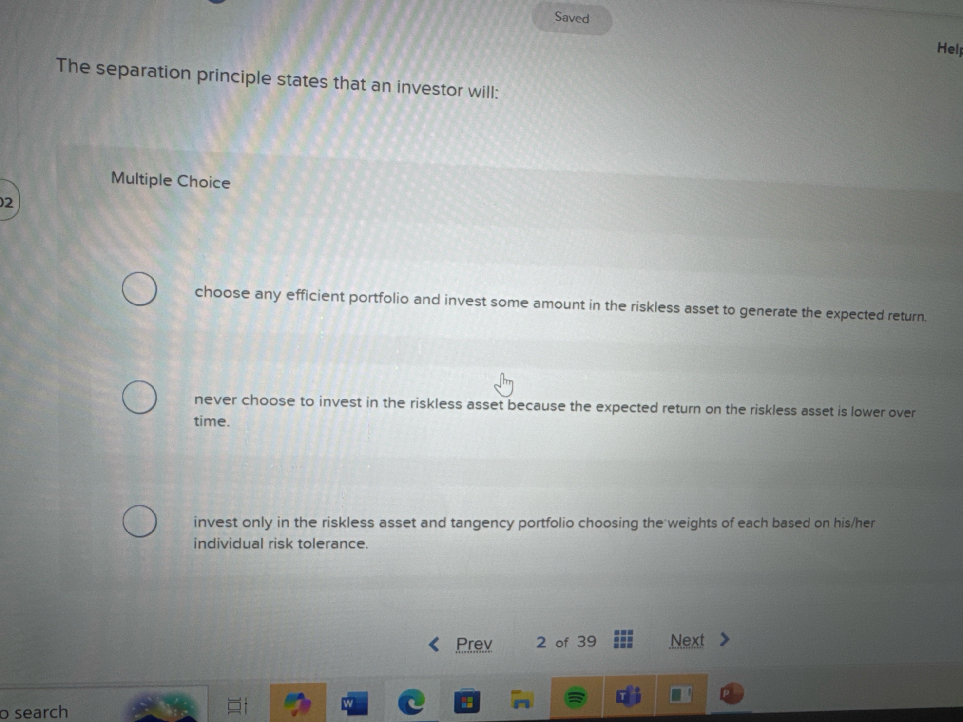 randomly select any efficient portfolio. select a