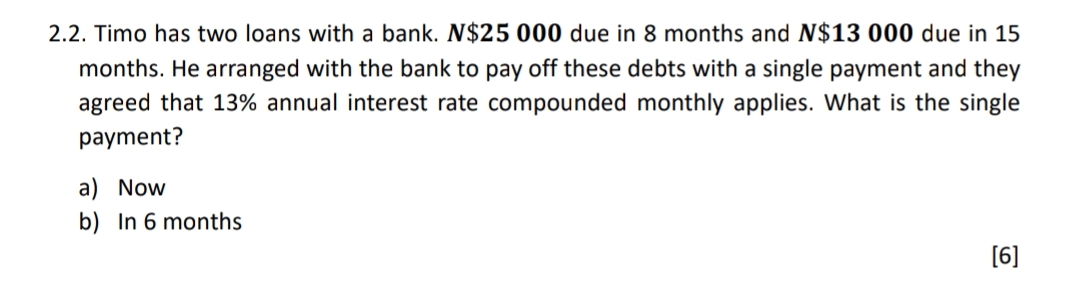 2 . 2 . Timo has two loans with a bank. N $ 2 5 0