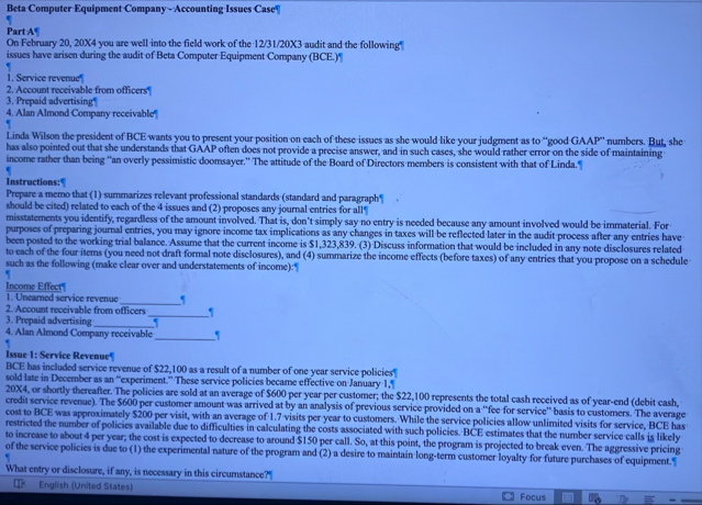 Beta Computer Equipment Company - Accounting