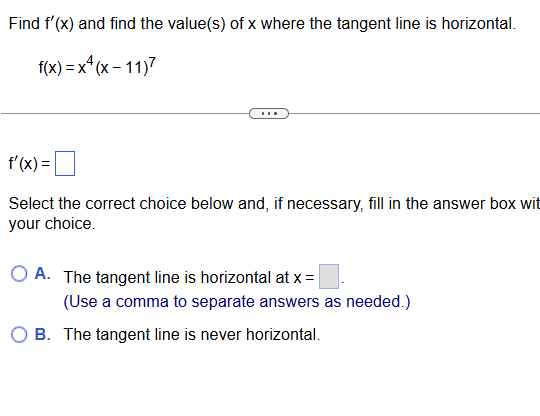 Find f ' ( x ) and find the value ( s ) o f x