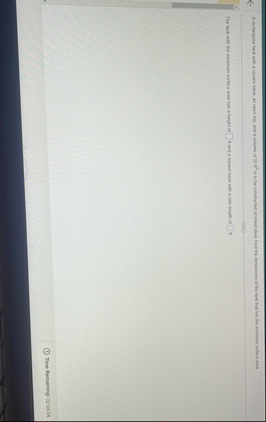 A rectangular tark wht a square base, an open