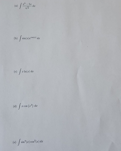 ( a ) x 3 - 5 x x 2 d x ( b ) s i n ( x ) e c o s