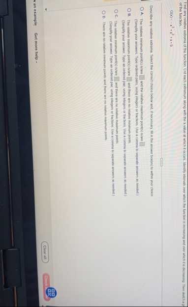 of the function. G ( x ) = - x 3 x 2 x 9 Describe