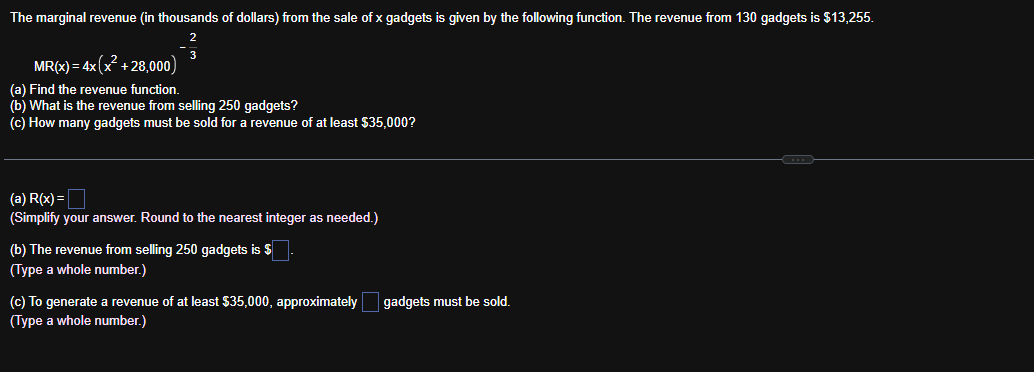 The marginal revenue ( i n thousands o f dollars