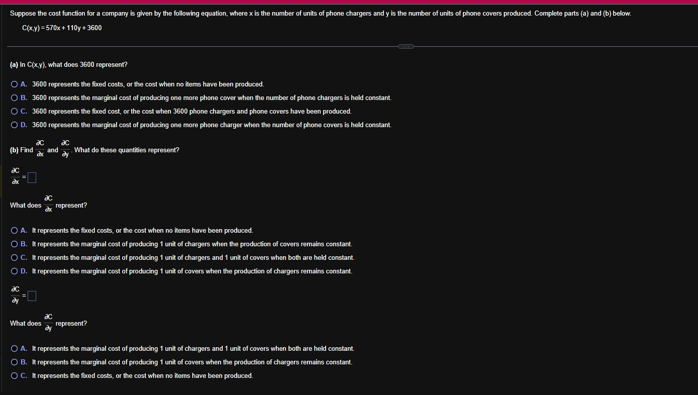 C ( x , y ) = 5 7 0 x + 1 1 0 y + 3 6 0 0 ( a ) I